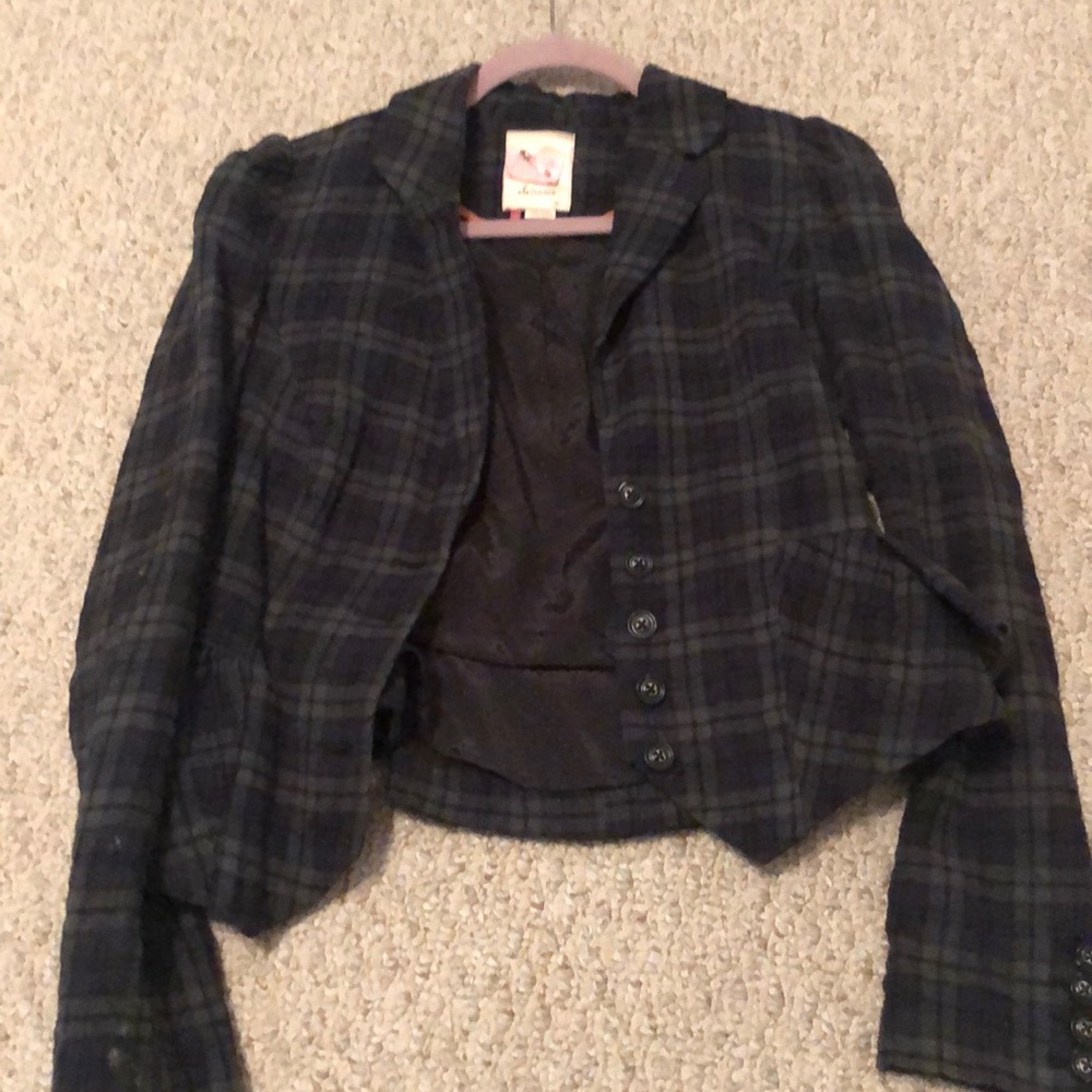 Anthropologie Elevenses Green Plaid blazer